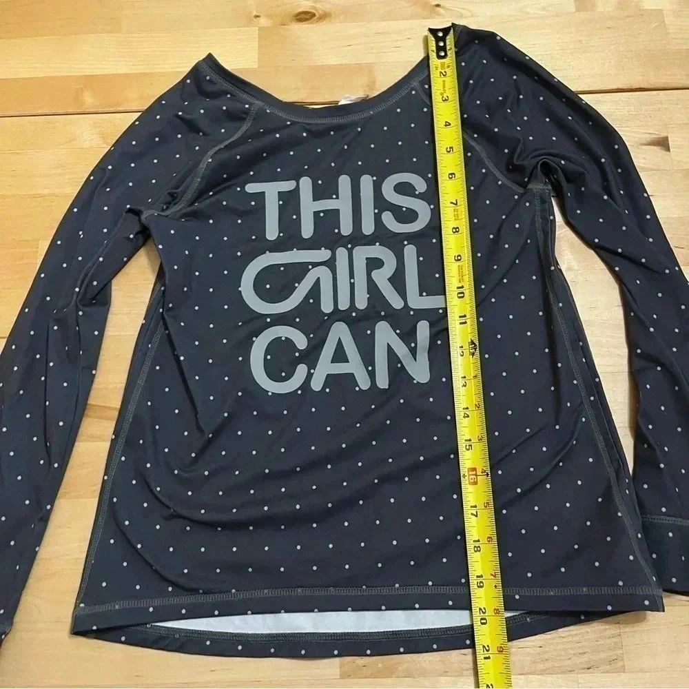 GapFit Girls Long Sleeve T-Shirt Active Grey Polka Dot This Girl Can Medium